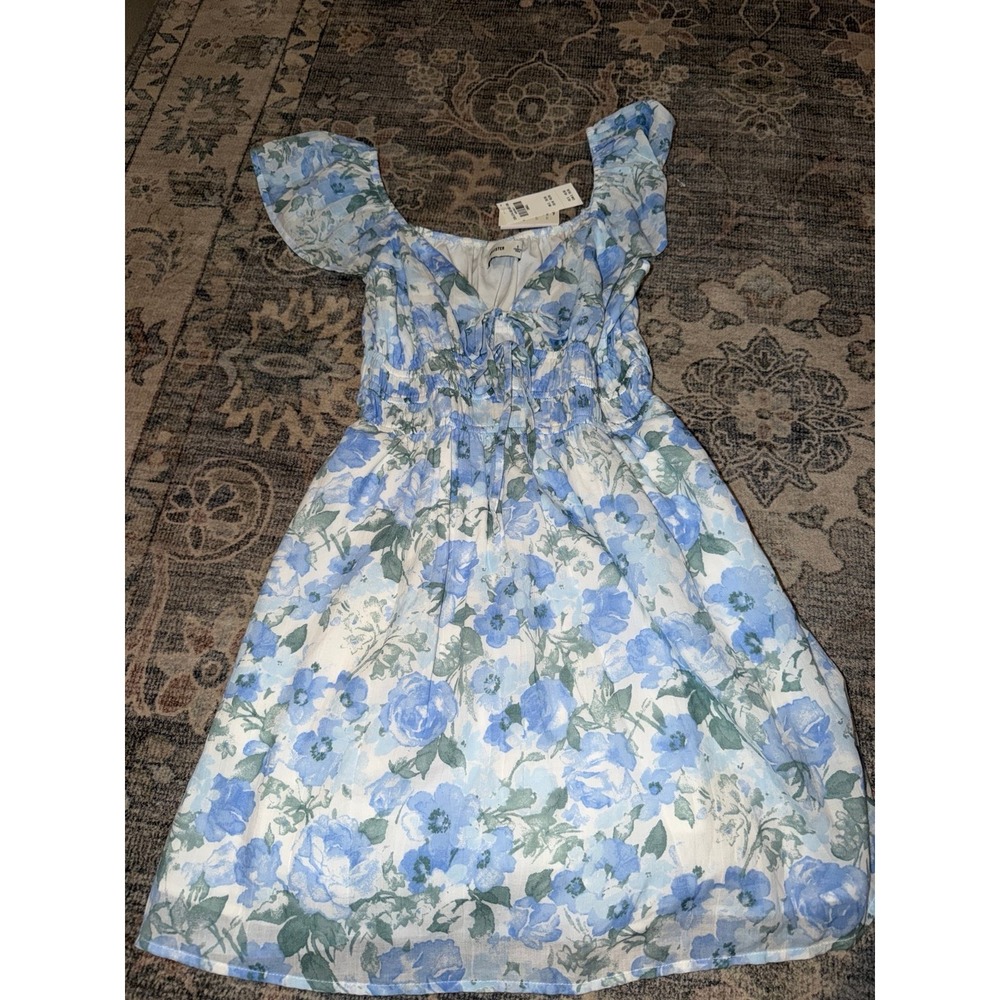 Hollister Blue Floral Mini Dress Short Sleeve